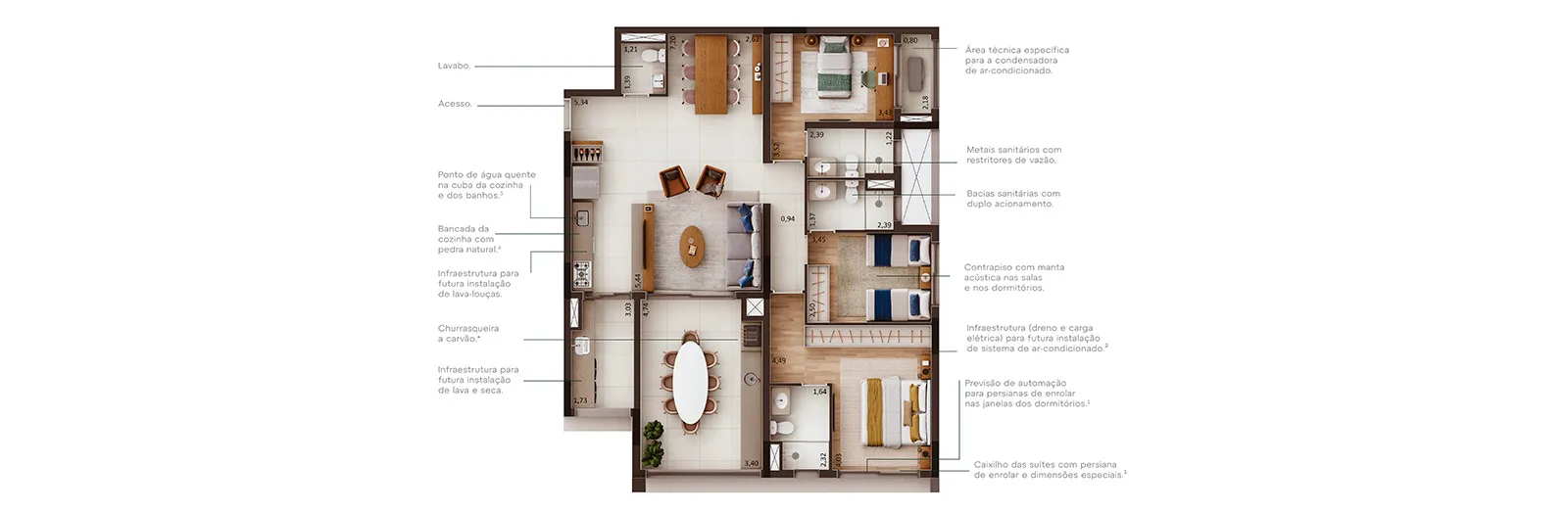 Planta de125 m²com 3 suítes do bioma cidade center norte